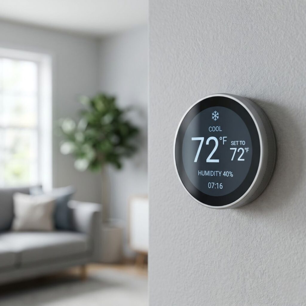 A smart thermostat showing precision temperature control in an El Paso home.