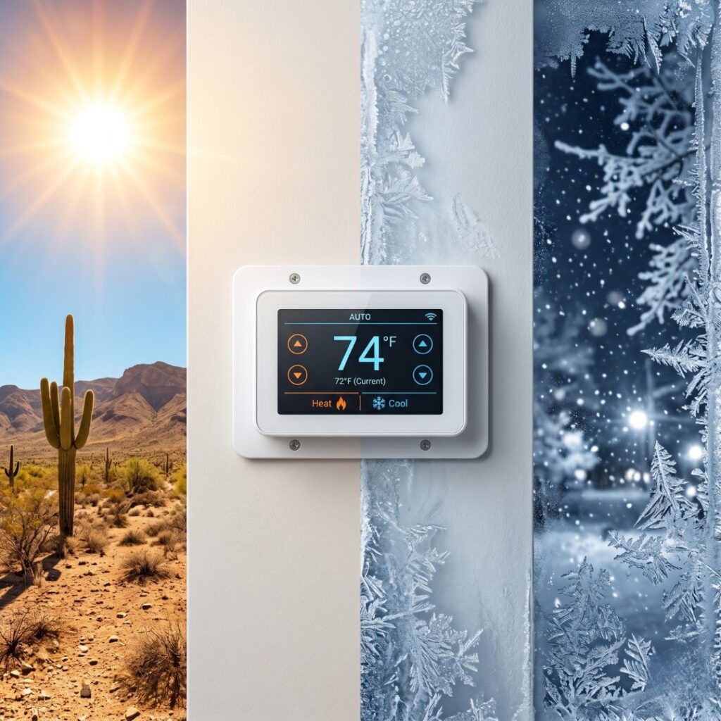 Digital thermostat illustrating the need for hvac maintenance during El Paso's extreme temperature shifts.